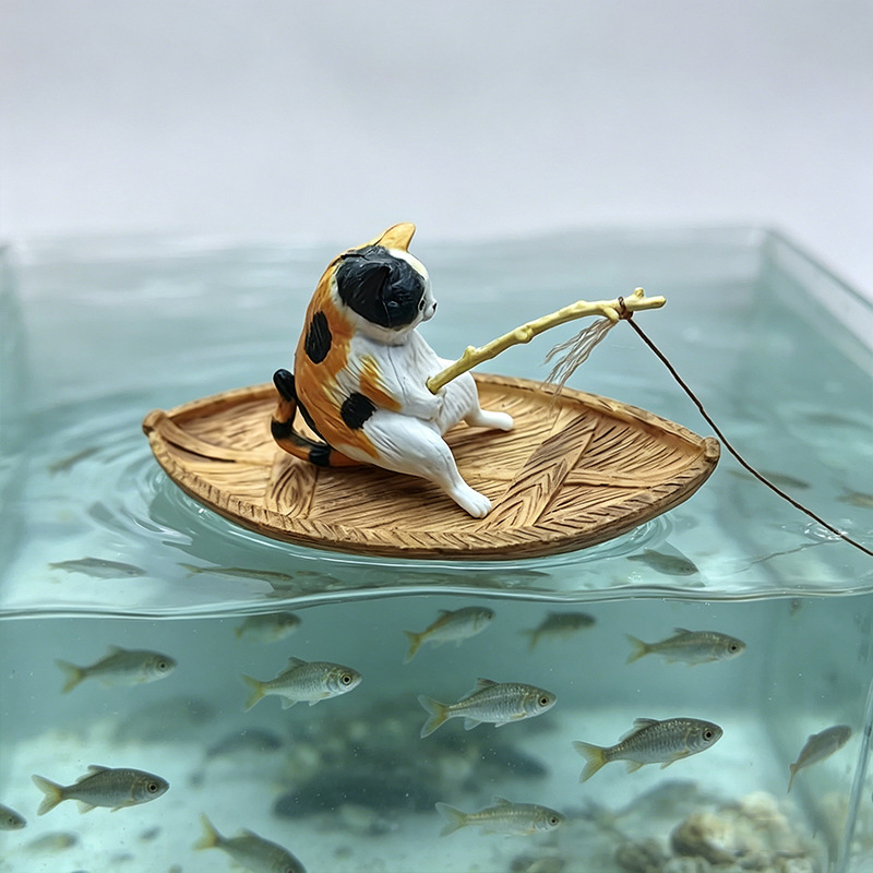 보트 위에서 낚시를 하는 고양이 장식품, 프리미엄 레진 - Marine Aquarium Orp 리뷰 및 가격