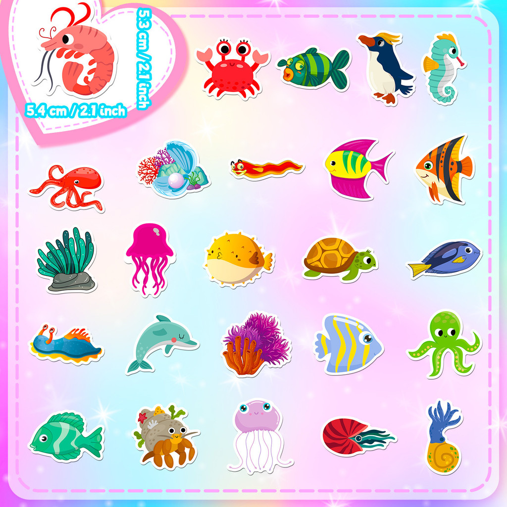 50개 해양 생물 스티커 - 장난감용 귀여운 만화 돌고 - Marine Aquarium Orp 리뷰 및 가격