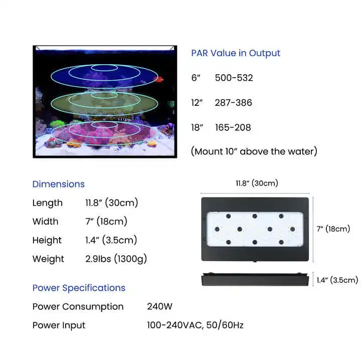 A8Pro Max/블루 240W CREE LED 리프  - Aquarium Blue Marine 리뷰 및 가격